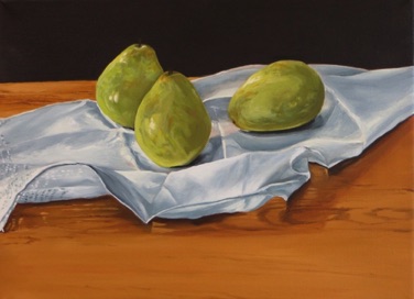 Three Green Pears
oil on canvas
12” x 16”